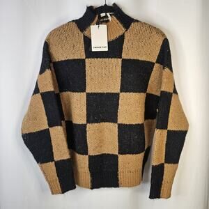 Industry Wool Blend Knit Checkered Sweater Women's XS Black & Tan Minimalist